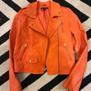 Orange Lambskin Leather Theory Motorcycle Jacket Women's Size Small